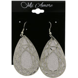 Mi Amore Glitter Teardrop Shape Dangle-Earrings Silver-Tone