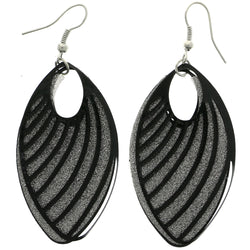 Mi Amore Stripe Cutout with Glitter Background Dangle-Earrings Black/Silver-Tone