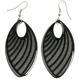 Mi Amore Stripe Cutout with Glitter Background Dangle-Earrings Black/Silver-Tone