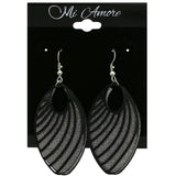 Mi Amore Stripe Cutout with Glitter Background Dangle-Earrings Black/Silver-Tone