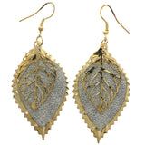 Mi Amore Leaf Cutout Glitter Background Dangle-Earrings Gold-Tone/Silver-Tone