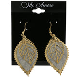 Mi Amore Leaf Cutout Glitter Background Dangle-Earrings Gold-Tone/Silver-Tone