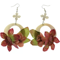 Mi Amore Fabric Flower Dangle-Earrings White/Pink