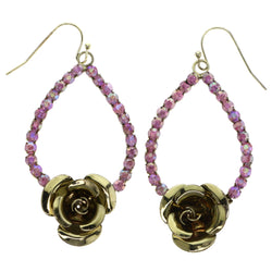 Mi Amore Antiqued AB Finish Rose Dangle-Earrings Pink & Gold-Tone