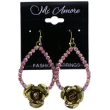 Mi Amore Antiqued AB Finish Rose Dangle-Earrings Pink & Gold-Tone