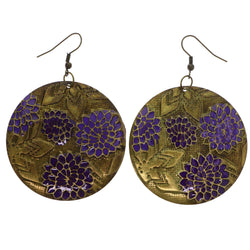 Mi Amore Antiqued Flower Dangle-Earrings Gold-Tone & Purple