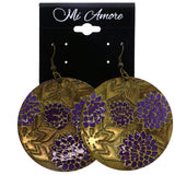 Mi Amore Antiqued Flower Dangle-Earrings Gold-Tone & Purple