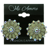 Metal Flower Stud-Earrings With Crystal Accents Silver-Tone & Multi Colored
