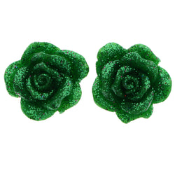 Mi Amore Glitter Rose Stud-Earrings Green