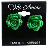 Mi Amore Glitter Rose Stud-Earrings Green