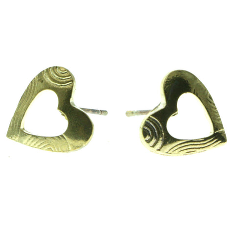 Gold-Tone Heart Metal Stud-Earrings