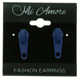 Silver-Tone & Blue Colored Metal Zipper Stud-Earrings