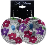 Mi Amore Textured Flower Dangle-Earrings Silver-Tone & Multicolor