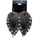 Mi Amore Faceted Textured Leaf Dangle-Earrings Silver-Tone & Black