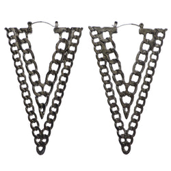 Mi Amore Chain Triangle Hoop-Earrings Black/Silver-Tone