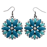 Mi Amore Faceted Flower Dangle-Earrings Blue & Silver-Tone