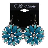 Mi Amore Faceted Flower Dangle-Earrings Blue & Silver-Tone