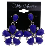 Mi Amore Faceted Flower Drop-Dangle-Earrings Blue & Silver-Tone