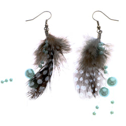 Mi Amore Polka Dot Feather Dangle-Earrings Blue & Brown