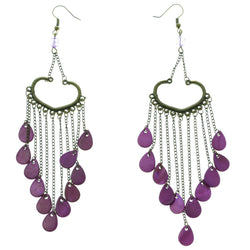 Gold-Tone Metal Dangle-Earrings With Purple Bead Accents