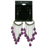 Gold-Tone Metal Dangle-Earrings With Purple Bead Accents