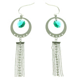 Silver-Tone & Multi Colored Metal Dangle-Earrings With Crystal Accents