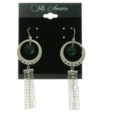 Silver-Tone & Multi Colored Metal Dangle-Earrings With Crystal Accents