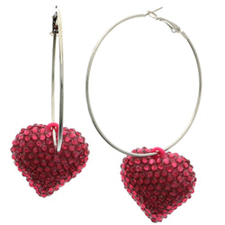 Mi Amore Heart Hoop-Earrings Silver-Tone/Pink