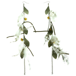 Gold-Tone & Multi Colored Metal Dangle-Earrings With Feather & Crystal Accents
