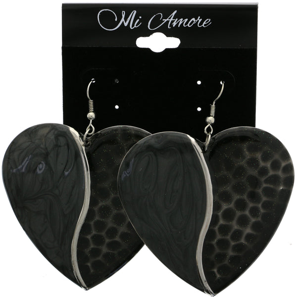 Mi Amore Heart Dangle-Earrings Silver-Tone/Black