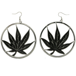 Mi Amore Leaf Dangle-Earrings Silver-Tone/Black