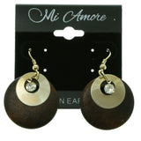 Gold-Tone Wooden Dangle-Earrings With Crystal Accents