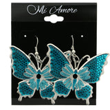 Mi Amore Butterfly Dangle-Earrings Blue/Silver-Tone