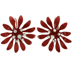 Mi Amore Flower Dangle-Earrings Red/Silver-Tone