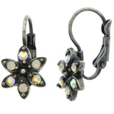 Mi Amore Flower AB Finish Crystal Dangle-Earrings Silver-Tone