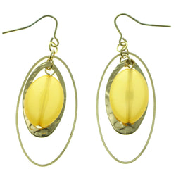 Gold-Tone Metal Dangle-Earrings With Yellow Bead Accents