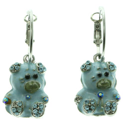 Silver-Tone & Blue Metal Bear Dangle-Earrings With Crystal Accents