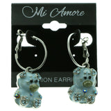 Silver-Tone & Blue Metal Bear Dangle-Earrings With Crystal Accents