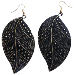 Mi Amore Leaf Dangle-Earrings Black/Gold-Tone