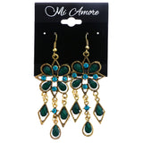 Mi Amore Faceted Antiqued Flower Dangle-Earrings Green & Gold-Tone