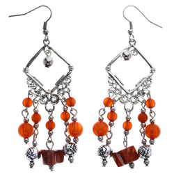 Mi Amore Flower Dangle-Earrings Silver-Tone/Orange