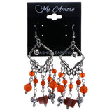 Mi Amore Flower Dangle-Earrings Silver-Tone/Orange