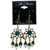Mi Amore Antiqued Faceted Flower Dangle-Earrings Gold-Tone & Green