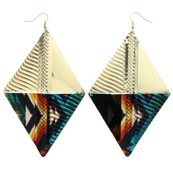Mi Amore Tribal Pattern Dangle-Earrings Gold-Tone/Multicolor