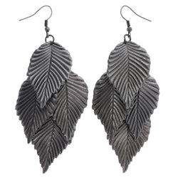 Mi Amore Antiqued Leaf Chandelier-Earrings Silver-Tone