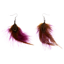 Mi Amore Feather Dangle-Earrings Purple/Brown