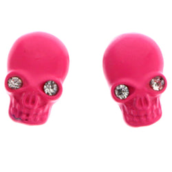Mi Amore Neon Skull Stud-Earrings Pink & Silver-Tone