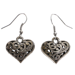 Mi Amore Antiqued Heart Dangle-Earrings Silver-Tone