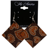 Mi Amore Glitter Heart Dangle-Earrings Orange & Brown