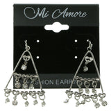 Silver-Tone Metal Dangle-Earrings With Crystal Accents